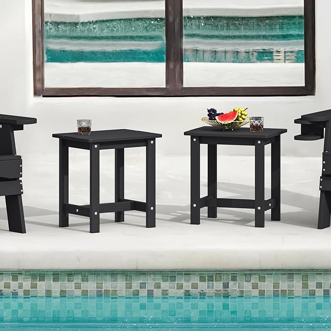 LUE BONA Outdoor Side Table Set of 2, HDPS Small Outdoor Table, Adirondack Side Table, Outside End Table for Patio, Porch, Deck, Pool, Weather Resistant/Easy Maintenance/Indoor or Outside Use, Black LUEBONA