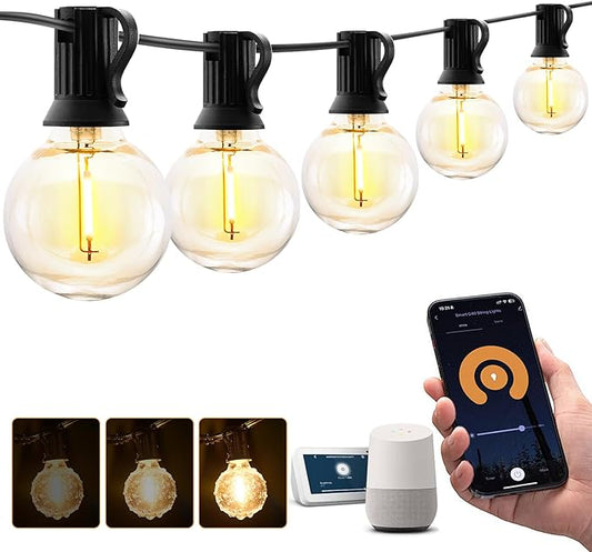 XMCOSY+ Outdoor String Lights, Smart Patio Lights 100Ft Dimmable Outdoor Lights Warm White, 50 G40 LED Bulbs, WiFi String Lights for Outside, Work with Alexa, APP Control, Waterproof Extendable XMcosy