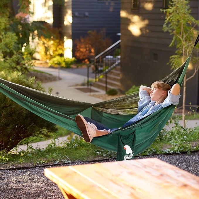 Covacure Camping Hammock - Lightweight Double Hammock, Hold Up to 772lbs, Portable Hammocks for Indoor, Outdoor, Hiking, Camping, Backpacking, Travel, Backyard, Beach（Dark Green） covacure