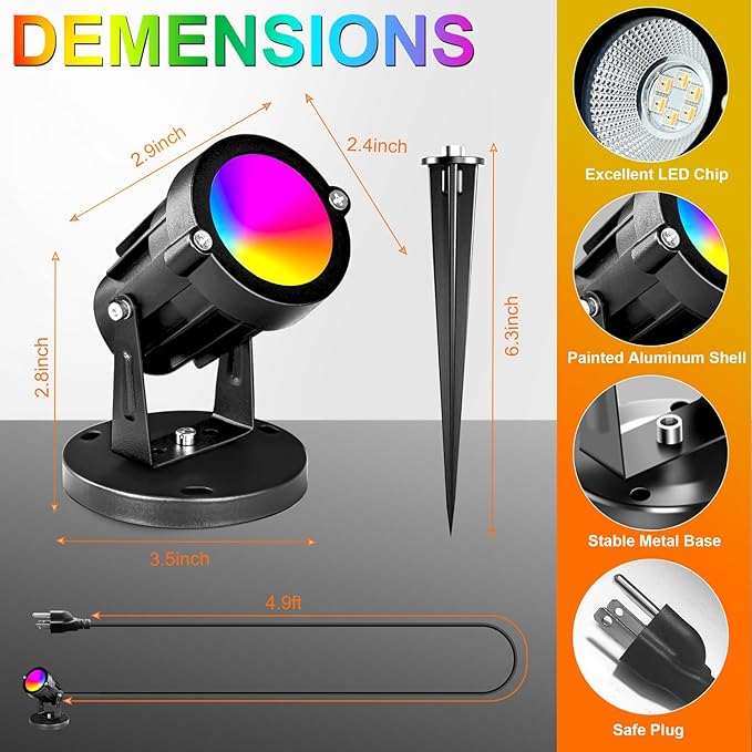 RGBW 8W LED Spotlight with Remote, 16 Color Changing Landscape Lighting for Outdoor Indoor, 120V Plug-in & 6FT Cord, Spotlight Flag Light for Garden Tree (4) Agdjasa