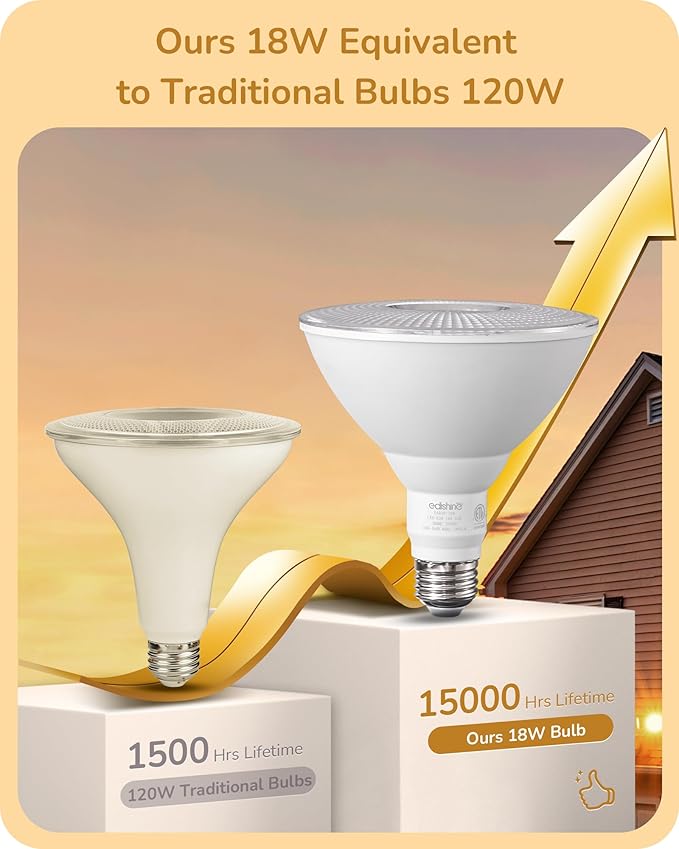 EDISHINE PAR38 LED Outdoor Flood Light Bulbs 2 Pack, 120W Equivalent Dimmable Waterproof LED Flood Light Bulb 3000K Warm Light 18W 1800LM E26 Base for Yard Porch Driveway Garage Christmas, ETL Listed EDISHINE