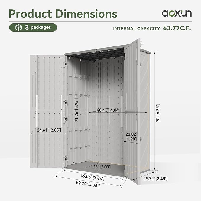 Aoxun Outdoor Storage Shed, 64 Cu.Ft Vertical Storage Sheds Outdoor with Floor, Outdoor Waterproof Storage Cabinet for Garage Storage, Pool Storage, Bike Shed, Garden Shed (White) Aoxun