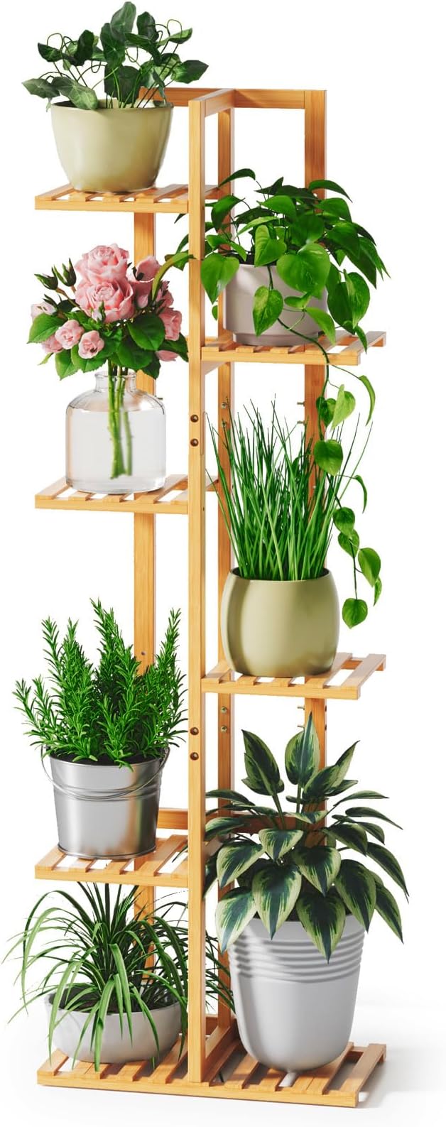 ROSSNY 48 Inch Talll Plant Stand Indoor, 6 Tier 7 Potted Bamboo Plant Stands for Indoor Plants, Corner Plant Stand, Plant Shelf For Indoor, Tiered Plant Stands, Indoor Plant Holder, Natural ROSSNY