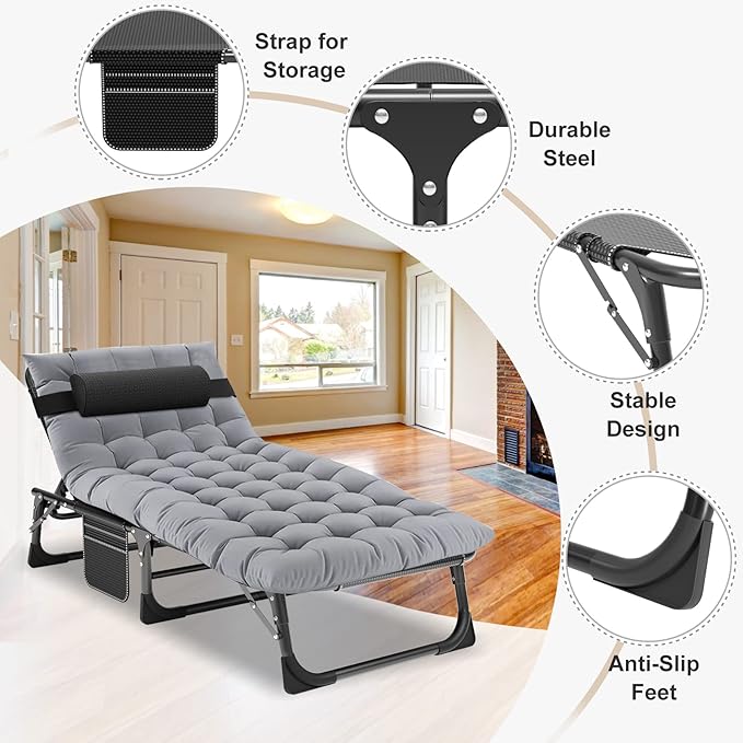 ABORON Chaise Lounge Chair,5 Positions Padded Outdoor Tanning Chair,Heavy Duty Portable Lounge Chair for Outdoor Sunbathing Patio Pool Lawn Deck Poolside,Support up to 440 Lbs ABORON