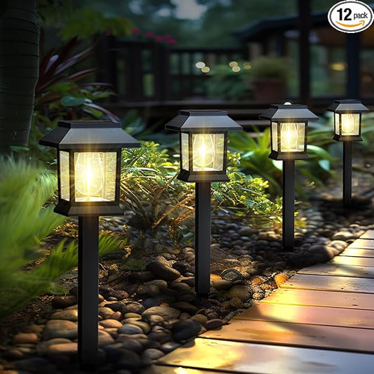 Greluna Solar Lights Outdoor,12 Pack 3000K Waterproof Auto On/Off Solar Pathway Lights for Your Garden, Landscape, Path, Yard, Patio, Driveway,Walkway Decor Greluna