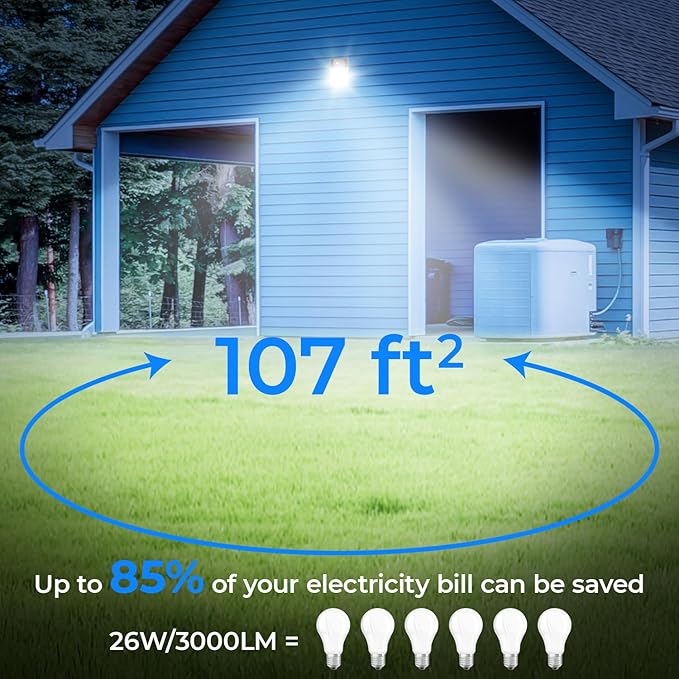 CINOTON 26W LED Wall Pack Light with Dusk to Dawn Sensor, 3CCT 3000K/4000K/5000K, 26W/18W/13W Switchable, [100-277Vac] IP65 Waterproof Outdoor Security Flood Lighting for Garage Warehouse 2 Pack CINOTON