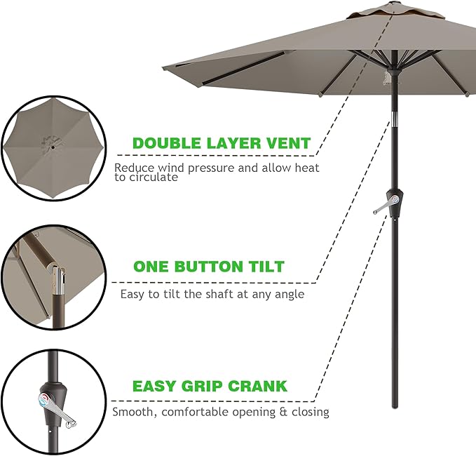 AreShark 9 FT Patio Umbrella for Outdoor, Outdoor Umbrella with Push Button Tilt and Crank, Outdoor Patio Umbrellas with 8 Sturdy Ribs for Market, Garden, Deck, Backyard, Pool (Mist Gray) Rootora