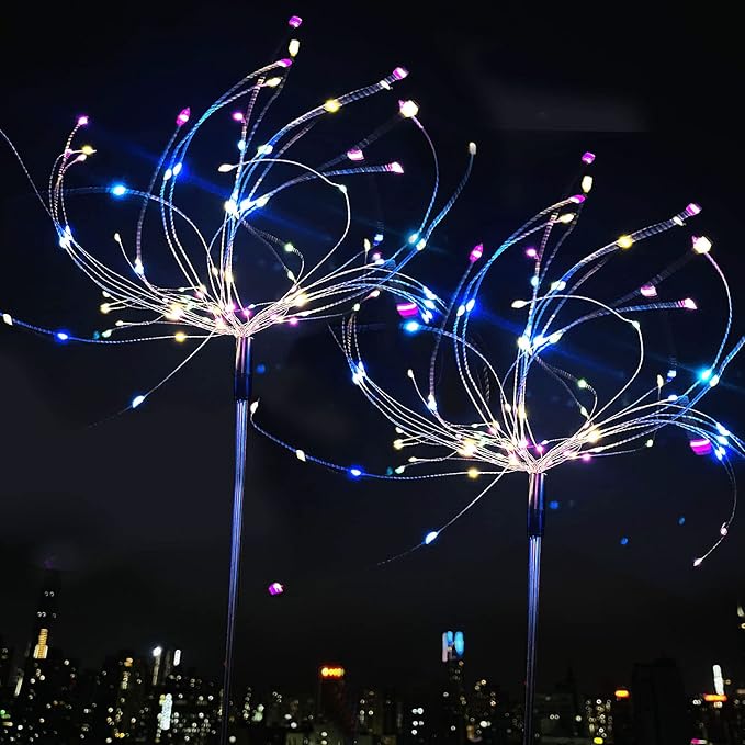 JJGoo Solar Firework Lights, 2 Pack 180 LEDs 2 Lighting Modes Solar Lights Outdoor Waterproof for Garden Patio Walkway Pathway Party Wedding Christmas Decorative - Colorful JJGoo