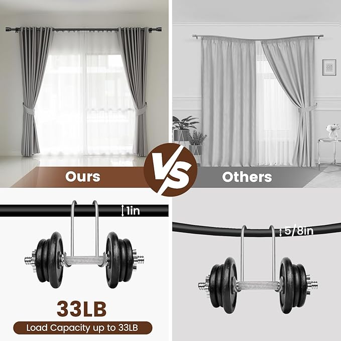 1” Diameter Curtain Rods Itself is 30 to 45 inch 1 Pack Fit 30-39 inch Window with Heavy Duty Adjustable Rod Matte Black Splicing Metal Extra Long Curtain Rod for Windows Rootora