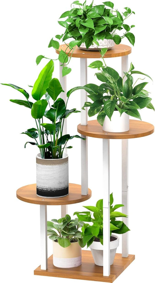 Plant Stand Indoor, 4 Tier Thickened Metal Corner Plant Shelf for Multiple Plants, Indoor Plants Tiered Flower Pot Stand for Patio Garden Balcony Living Room Bedroom (White) YOCOMEY