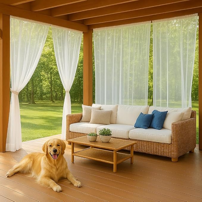 Patio Screen Mesh Outdoor Curtains Waterproof Sheer Lightweight Bug Netting for Porch Gazebo Garden Party Wedding Backdrop, White, W 125 x L 84 inch per Panel, 2 Panels Rootora