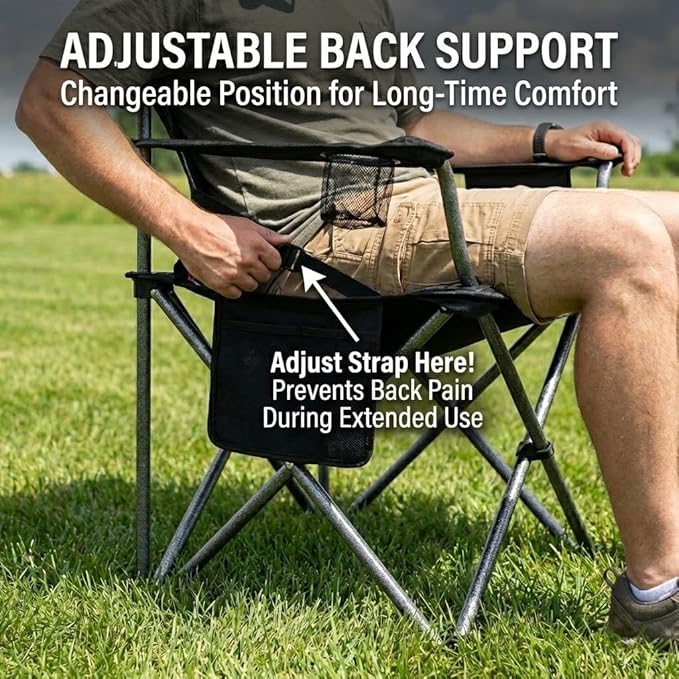 FAIR WIND Heavy Duty Camping Chair, Oversized Padded Folding Chair for Big and Tall (450lbs), Extra Wide Seat with Integrated Cooler & Storage Pocket, Adjustable Lumbar Support for Outdoor FAIRWINDOutdoorEquipment