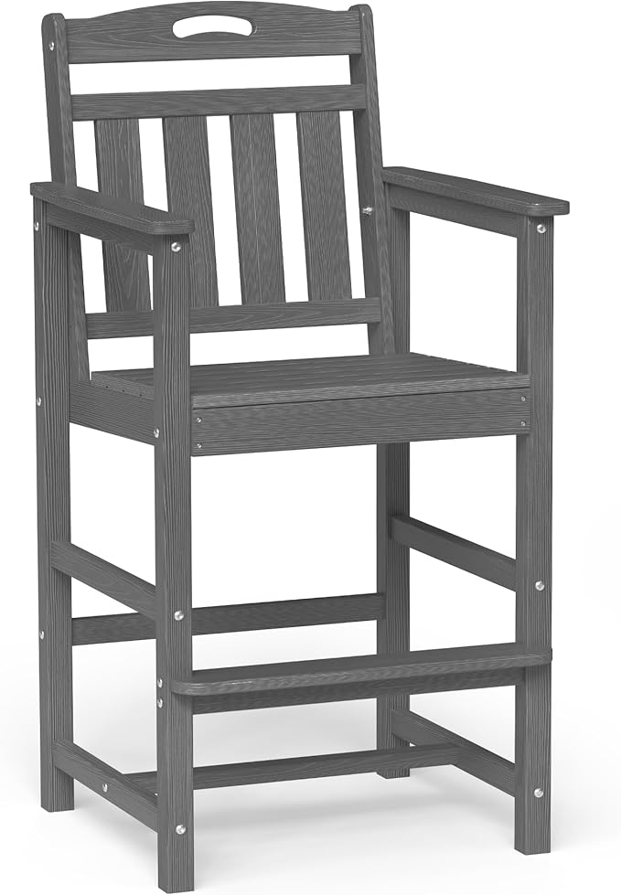 Ciokea Outdoor Bar Stool, Oversized HDPE Patio Bar Chair with 27" Seat Height, Heavy Duty Modern Tall Outdoor Chairs Bar Funiture for Bar Deck Balcony Kitchen Counter Yard, Grey CIOKEA