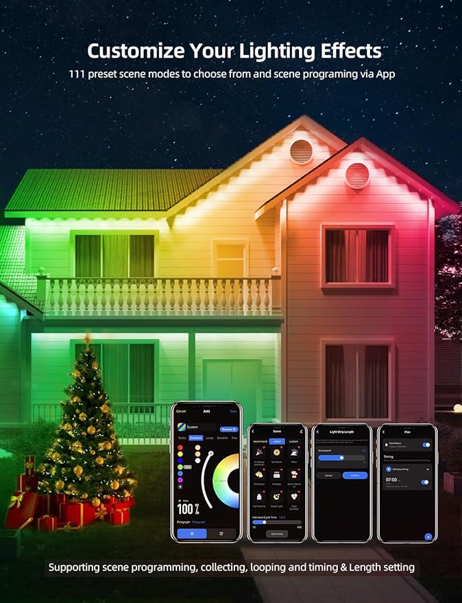APPECK Permanent Outdoor Lights 50ft with 36 RGBW LEDs, 111 Scene Modes, Eaves Lights with 40lm Warm White, for Daily Holiday House Decor, App/Voice/Remote Control, White APPECK