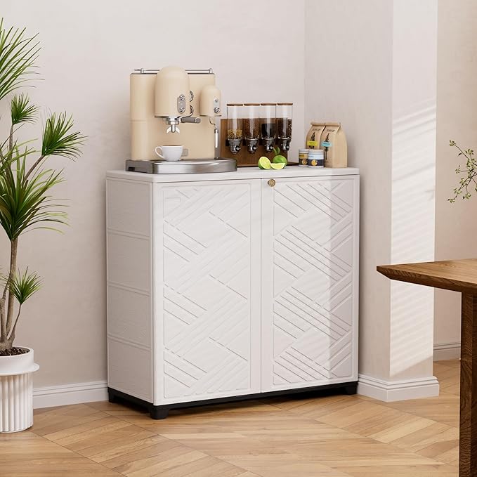 Outdoor/Indoor Storage Box,Resin and Plastic Storage Cabinet Waterproof,Outdoor Cabinet for Patio/Garden/Balcony/Backyard/All Room(with 3 Shelves)-White Mrosaa