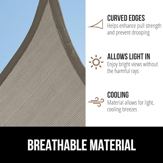 GORILLA GRIP Heavy Duty Sun Shade, UV Protection Fade Tear and Rust Resistant Rectangle Sunshade Canopy, Curved Edges Blocks Sunlight, Breathable Sail, Outdoor Patio, Lawn Garden 10x10 FT Gray GorillaGrip