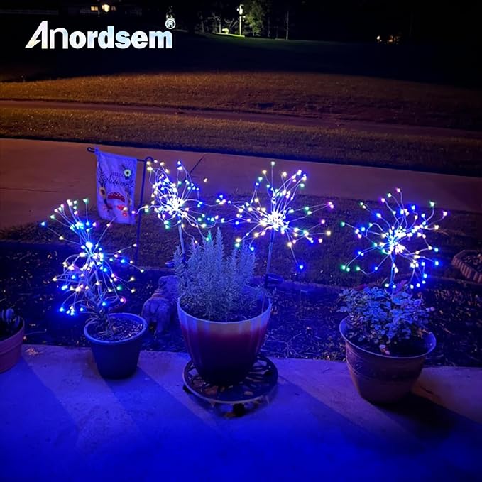 Anordsem Solar Lights Outdoor Waterproof: Garden Light Solar Powered for Yard Outside - Fireworks Lamp Colorful Lighting Path Decor 8 Pack - LED Sparkler DIY Decorating Gifts for Women Mom Wife Anordsem