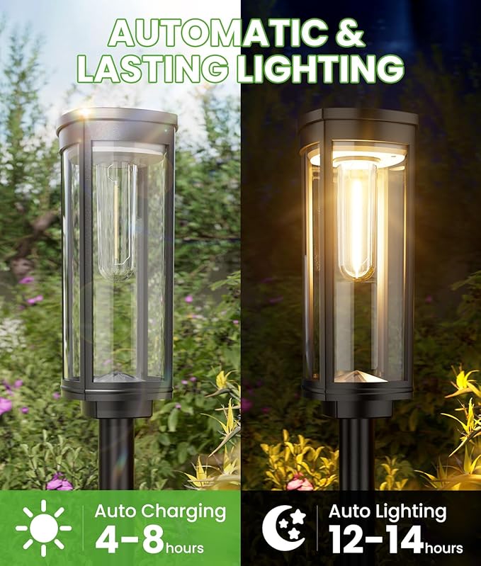 Solar Pathway Lights Outdoor, 4 Pack Bright Solar Powered Garden Lights Waterproof IP65, Long Lasting Outdoor Light for Yard Garden Walkway Landscape Lawn Patio BITPOTT