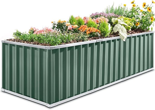 KING BIRD 101" x 36" x 24" Galvanized Raised Garden Bed 2 Installation Methods for DIY Outdoor Heightened Steel Metal Planter Kit Box for Deep-Rooted Vegetables, Flowers, Large Raised Bed Kit(Green) KINGBIRD
