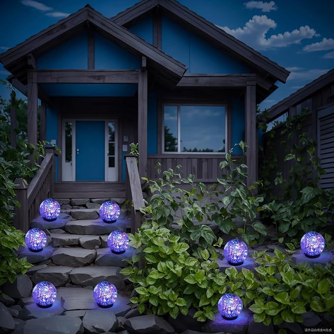 Solar Garden Lights Outdoor Waterproof, 4 Pack 30 LEDs Cracked Glass Ball Light, Ground Landscape Garden Decor, Solar Globe Decorative for Pathway/Patio/Lawn/Yard (Multicolor, 3.9") SyouHome