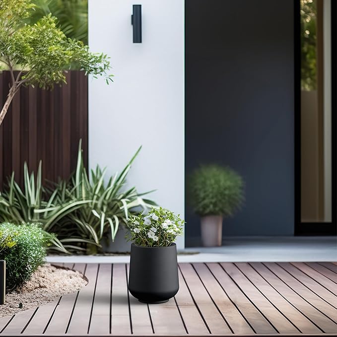 Kante 8.2" Dia Round Concrete Planter, Outdoor Indoor Large Plant Pots Containers with Drainage Hole and Rubber Plug for Home Garden Patio, Black Kante