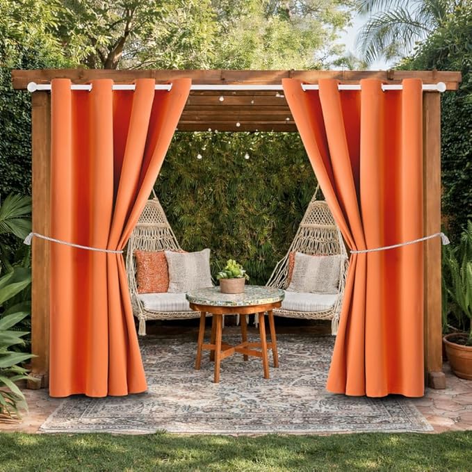 Outdoor Indoor Curtains W52 x L108 for Patio - Weather-resistant Window Panels Privacy Protect Grommet Top Thermal Insulated Home Curtain for Porch Pergola Garden (Orange, 2 Panels) DivaenCamino