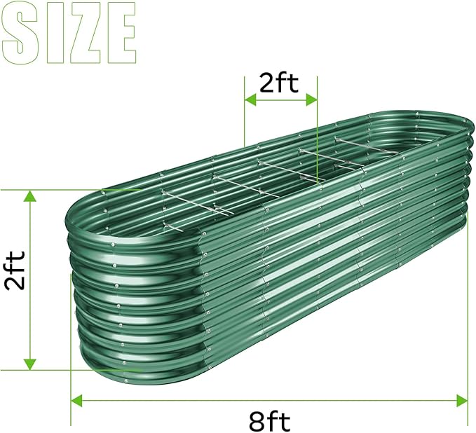 Land Guard 8×2×2ft Galvanized Raised Garden Bed Kit, Raised Garden Boxes Outdoor, Oval Metal Raised Garden Beds for Vegetables, Forest Green LandGuard