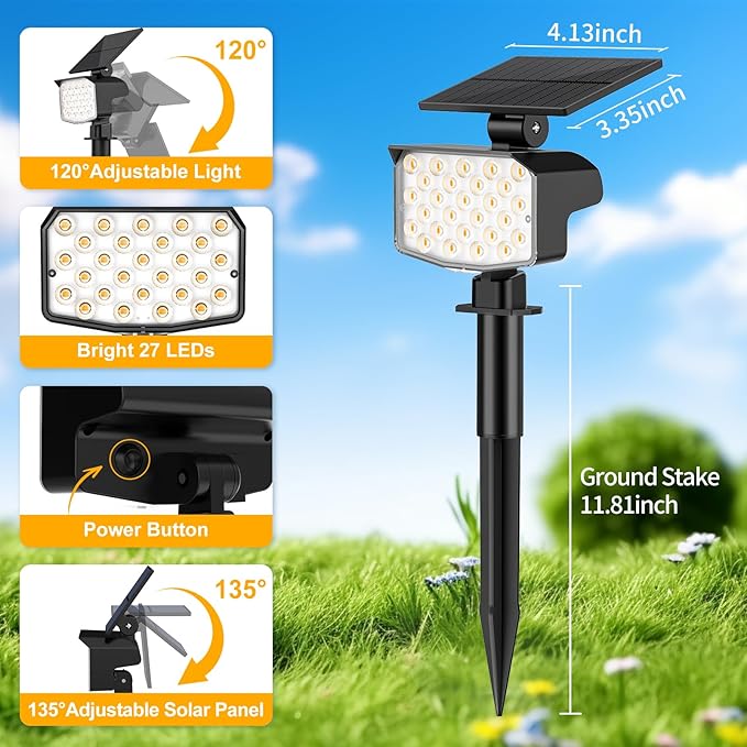 Solar Spot Lights Outdoor Waterproof Adjustable Solar Powered Landscape Lights for Yard 3 Long Time Lighting Modes Spotlights for Pathway Garden Outside Wall Pool Porch- 10 Pack, Warm White NACINIC