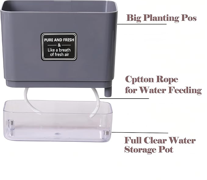 FAMZ Self Watering Pots for Outdoor Plants 4 Pack, Suitable for Indoor and Outdoor Garden Plants and Flowers, Rectangle Planter Box, African Violet Pots, Plant pots, Small Planter (7" Gray) FAMZ