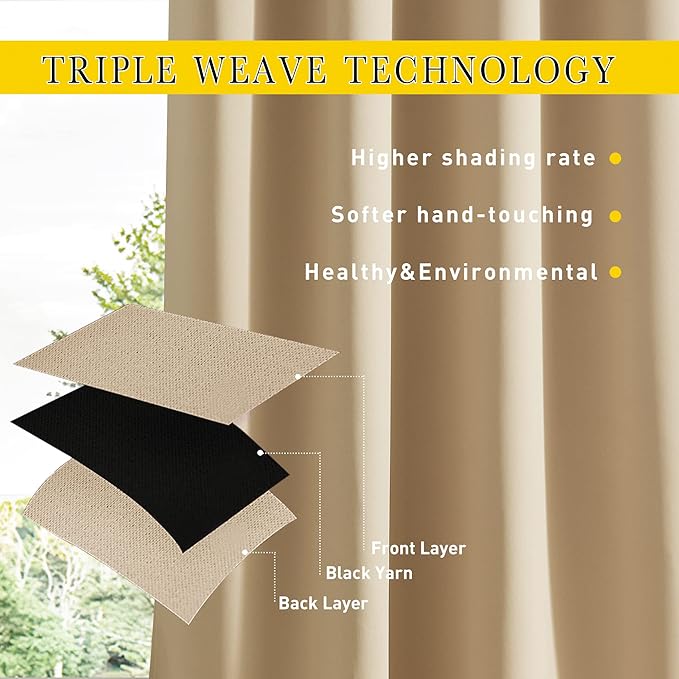 NICETOWN 2 Panels Outdoor Curtains for Patio Waterproof & Windproof, Grommet & Back Tab on Top & Bottom Weighted Drapes Keep Sun/Rain Out with Bouns Rope for Deck, Biscotti Beige, W52 x L108 NICETOWN