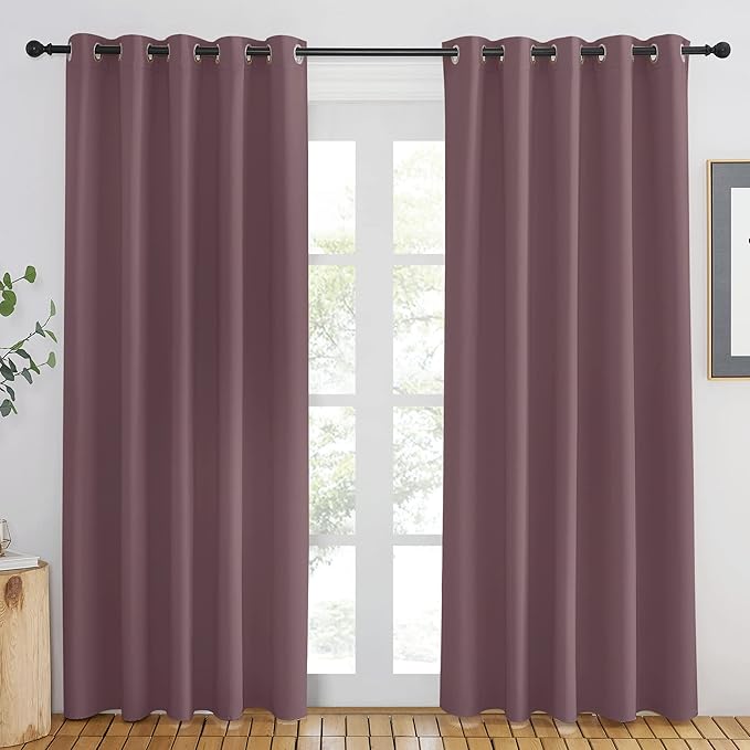 NICETOWN Blackout Dry Rose Curtain for Windows 84 inch Long - Thermal Insulated Solid Grommet Room Darkening Drape Sound Reducing for Bedroom/Living Room (1 Panel, W66 x L84) NICETOWN