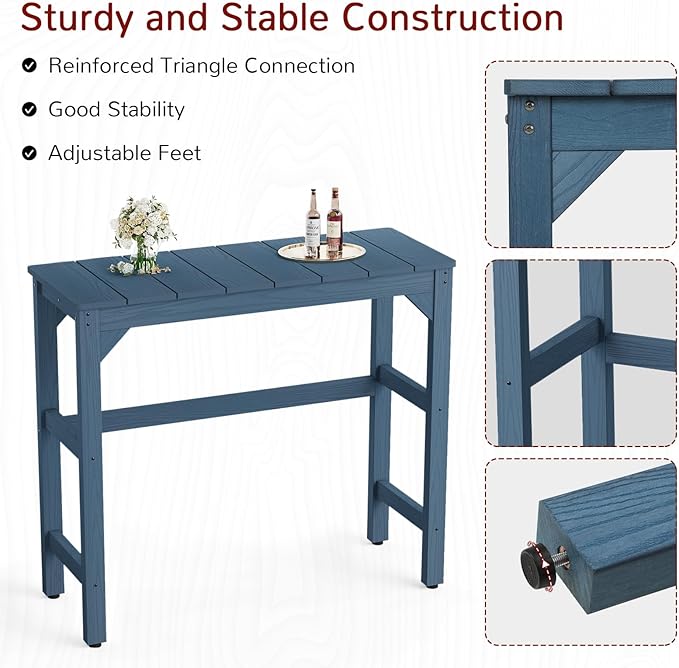 Stoog All-Weather Patio Bar Set, 3-Pieces Outdoor Bar Table and Stools Set, Counter Height Bar Stools Set of 2, Low Maintenance, for Backyard, Garden, Balcony, and Deck, Blue Stoog