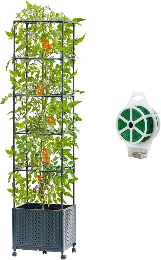 Raised Garden Bed with Tomato Planter Cage, 67.6" Trellis Planter Boxes with Wheels for Outdoor Patio Greenhouse Gardening Climbing Vegetables MakeYourGardenBeautiful