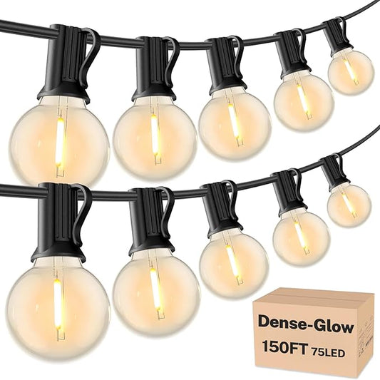 RTTY Dense-Glow 150FT Outdoor String Lights Pro Set with 75 G40 Bulbs - The Starter System for House Outline Lighting, Full Pergola or Pool Coverage, and Restaurant to Hotel Terrace Ambiance RTTY