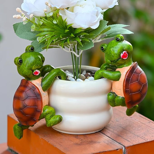 2-piece set Tortoise Pot Huggers for Planters, Climbing Turtle Flower Pot Hugger, Hanging Plant Decorations for Pots, Cute Plant Pot Decorations for Home Garden Patio Fence Lawn Yard (Tortoise) Pujipu