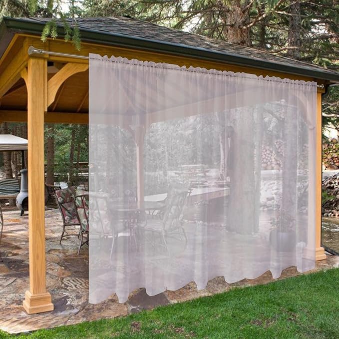 SpaceDresser Waterproof Outdoor Sheer Curtains for Patio - 2 Panels Rod Pocket Indoor Voile Sheer Curtain for Living Room,100W x 96L inch, Silver Grey SpaceDresser