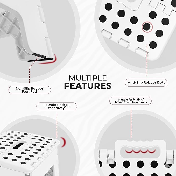 Utopia Home Folding Step Stool with Handle – 9 Inch Anti Slip Collapsible Stool – Holds Up to 300 lbs – Sturdy Plastic Step Stool Foldable for Kitchen, Bathroom and Home Use (1-Pack, White) UTOPIAHOME