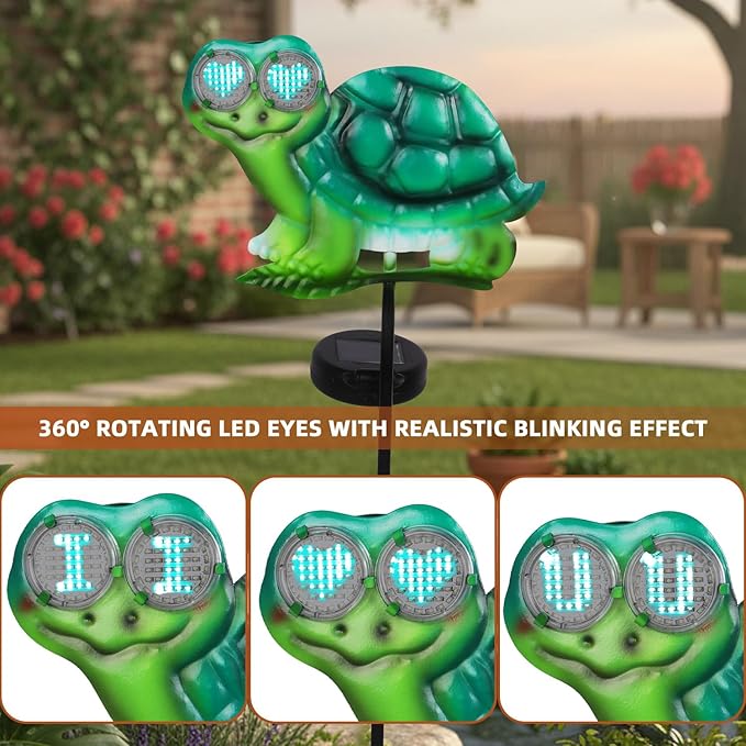Turtle Decorative Garden Stakes with White LED Lights Display I Love U, 39.3" Solar Turtle Garden Decor Outdoor for Yard Patio Pathway Lawn Ornaments YHSOLAR