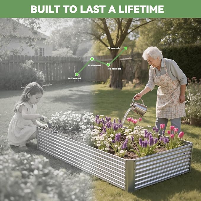 3 Pack Raised Beds for Gardening, Corrugated Galvanized Steel Raised Garden Bed, Outdoor Metal Above Ground Garden Bed for Vegetables and Flowers-4x2FT(Rectangular) OZMSHF