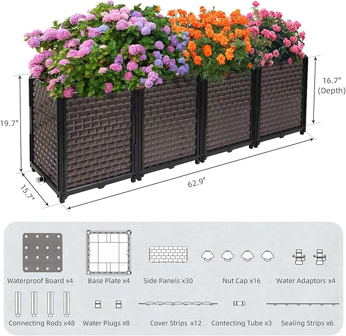 Large Planters for Outdoor Plants - Deepened 20" H, Raised Beds for Gardening Self Watering, Elevated Planter Box with Legs, Rectangular Garden Planters for Outdoor Plants Flowers, 62.9"L x 15.7"W TooCust
