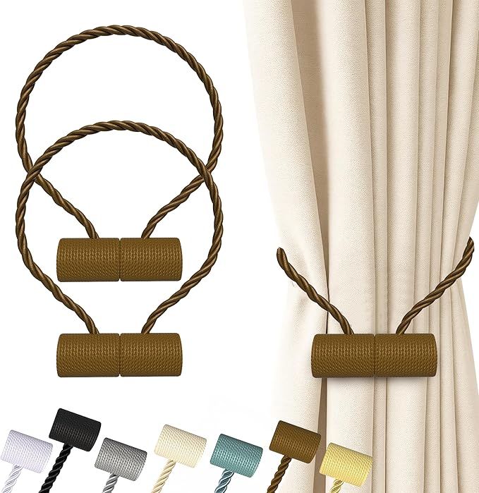 Hion Magnetic Curtain Tiebacks Dark Brown 2pcs, Curtain Tiebacks Buckles Holdbacks Holders Hooks Clip for Home Bedroom Office Decorative Curtain Hion