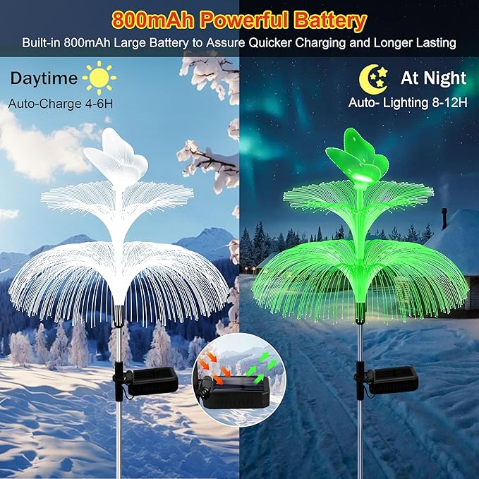 6 Pack Solar Garden Lights, Gardening Birthday Gifts for Mom Grandma Women, Waterproof 7 Color Changing Jellyfish Light with Butterfly Solar Flower Lights for Outdoor Pool Yard Garden Decor MRHEPHAESTUS