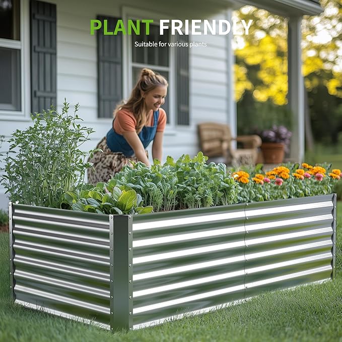 6X3X2ft (1 Pack) Galvanized Raised Garden Bed,Outdoor Courtyard Planter Box Metal Patio Kit Planting Bed for Vegetables Flowers Herb,The material is thickened and not prone to deformation or rust Anmiro