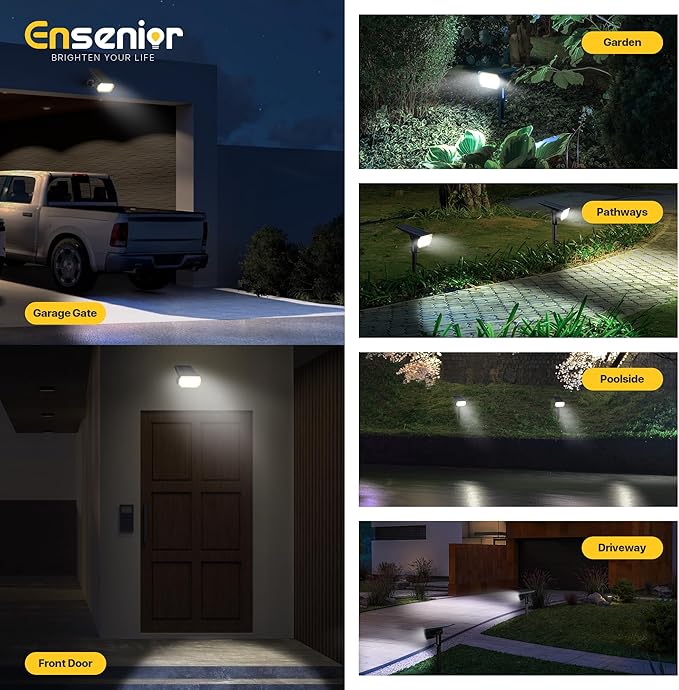 Ensenior Solar Spotlights Outdoor, 56 LEDs Brightness Adjustable 6500K LED Solar Garden Lights, Halloween Christmas Landscape Lighting for Flag/Yard/Pathway, IP65 Waterproof - 6 Pack Ensenior