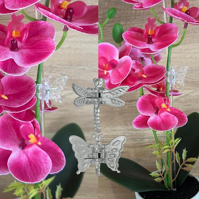 30Pcs Acrylic Plant Stakes Garden Single Stem Plant Support Stakes Clear Orchid Stakes and 30Pcs Clips Plant Support Sticks Clear Dragonfly Orchid Clip for Indoor and Outdoor Plants, Flowers, Tomatoes DAGUANZHI