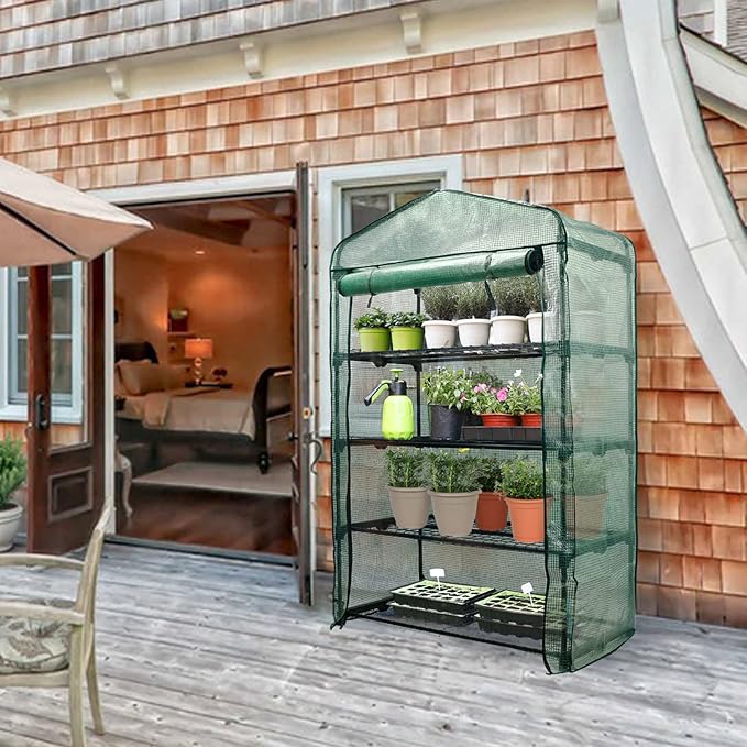 Worth Garden 50% Extra Wide Mini Greenhouse 4 Tier Portable Plant Green House 40in Wide -Sturdy Gardening Shelves with PE Cover & Roll-Up Zipper Door - Indoor & Outdoor Use - 19″W. x 40″L. x63″H. WORTH