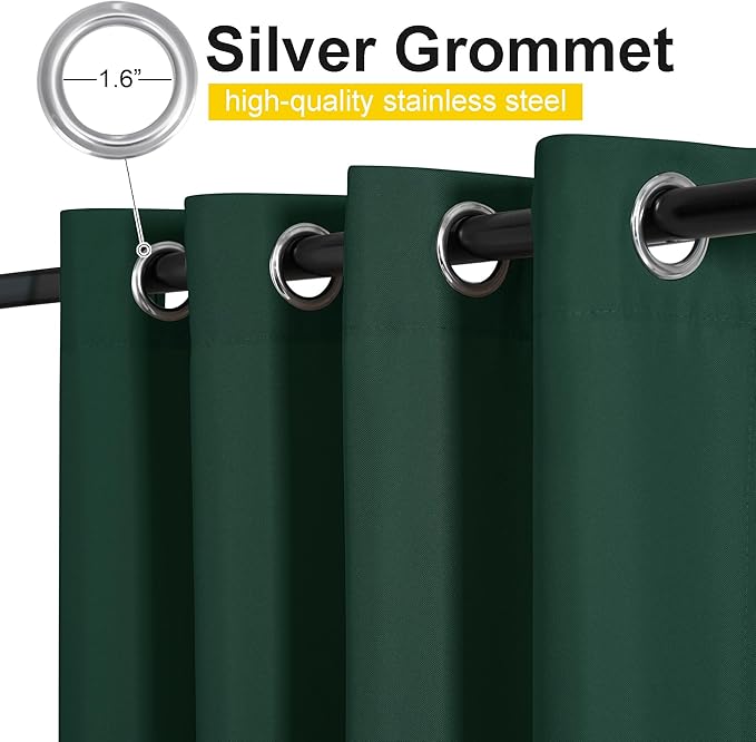 NICETOWN Canvas Outdoor Curtains for Christmas 2 Panels, Dark Green, W52 x L84 per Panel - Waterproof & Windproof Sun Shades with Grommet & Back Tab & Rod Pocket, Free Rope for Bottom Fixing NICETOWN