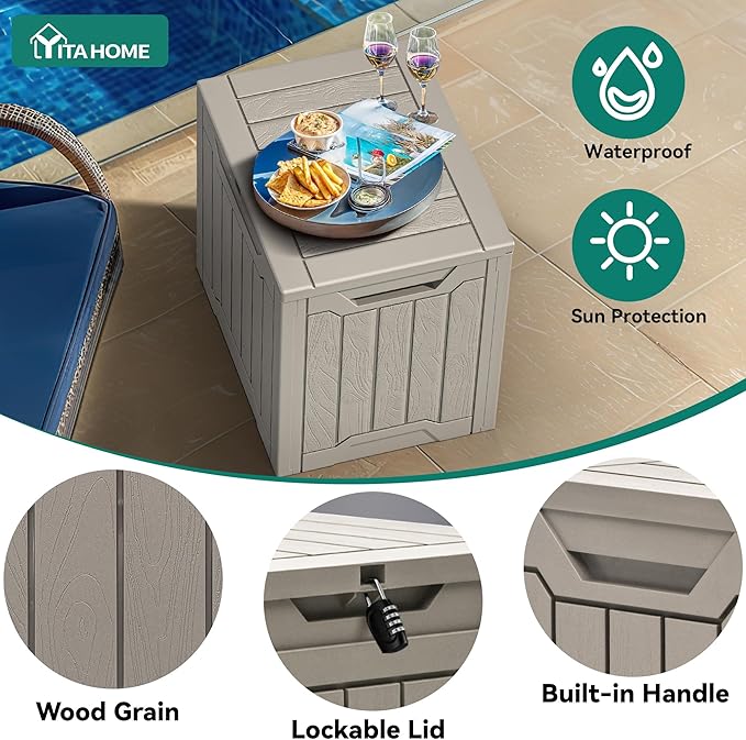 YITAHOME 31 Gallon Outdoor Storage Box, Resin Deck Box and Waterproof Package Delivery Box for Gardening Tools, Pool Supplies, Patio Furniture, Lockable, Taupe YITAHOME