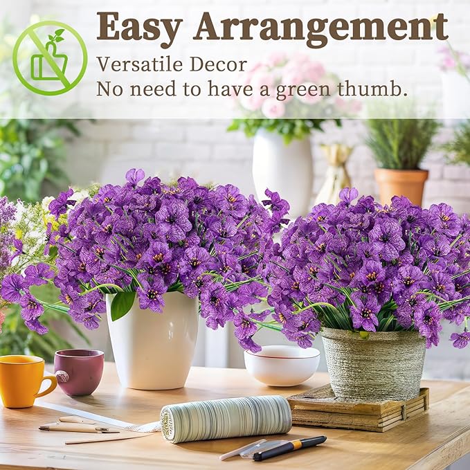 24 Purple Bundles Artificial Flowers for Outdoors/Indoors Fake Flowers Plants for Indoor Outside Garden Porch Window Box Home Wedding Farmhouse ColoPlay