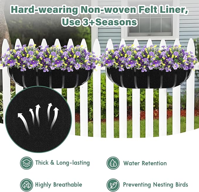 Riare 6 Pack 36 Inch Black Felt Window Box Liners- Fabric Trough Planter Basket Liners Replacement, Non-Woven Hanging Plant Liner for Wall Hanging Basket, Garden Fence Railing (Avoid Bird Nesting) Riare